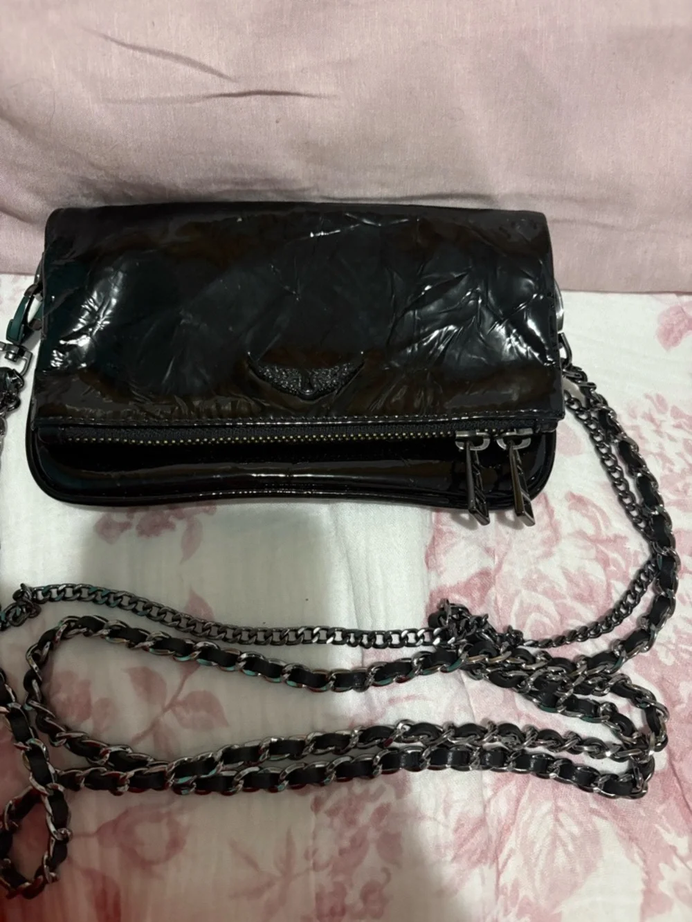 Zadig & Voltaire Black Quilted Patent Crossbody with Chain Strap
